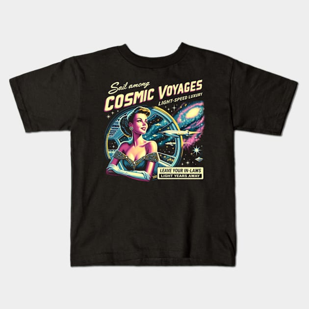 Cosmic Voyages - Vintage Ad Kids T-Shirt by Neon Galaxia